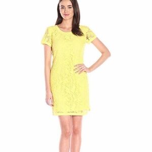 Donna Morgan Yellow Lace Mini Dress